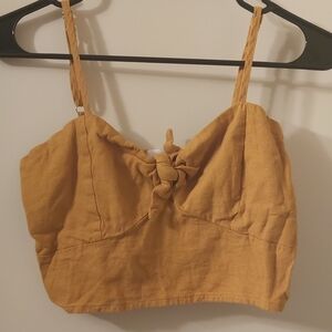 🤯2/$15 Revamped Mustard Linen+Rayon Crop Top Size Extra Small (XS)+